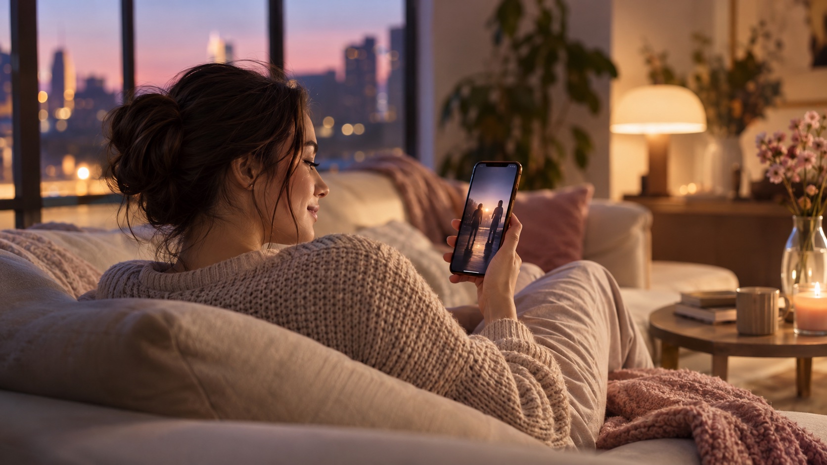 An adult viewer watching a vertical story on her phone